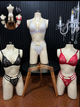 Conjunto Tanga Corazón Dorado Encaje Rojo ZF