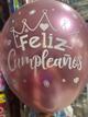 Globo R-12 feliz cumpleaños palo de Rosa y dorado reflex sempertex