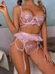 Conjunto Rosa bordado y Ligueros len144UN