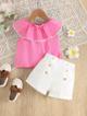BB2-Blusa rosada con vuelo y short blanco talla 12-18m (Reventa)