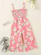Enterizo tirantes fruncido rosado con flores talla 7-8y