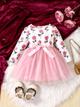 BB1-Vestido tutu rosado floreado manga larga talla 12-18m (Reventa)