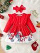 BB1-Vestido rojo manga larga con paisaje navidad talla 12-18m (Reventa)