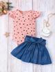 BB2-Mameluco rosado corazones falda jeans talla 18-24m (Reventa)