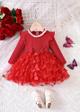 BB1-Vestido rojo manga larga mariposas talla 12-18m (Reventa)