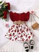 BB1-Vestido rojo vino con fajita talla 9-12m (Reventa)
