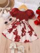 BB1-Vestido rojo vino manga popa talla 12-18m (Reventa)