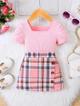 BB2-Blusa rosada falda a cuadros talla 9-12m (Reventa)