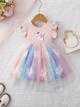 BB1-Vestido rosado con tutu unicornio talla 6-9m (Reventa)