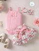 BB2-Mameluco rosado y falda floreada talla 9-12m (Reventa)