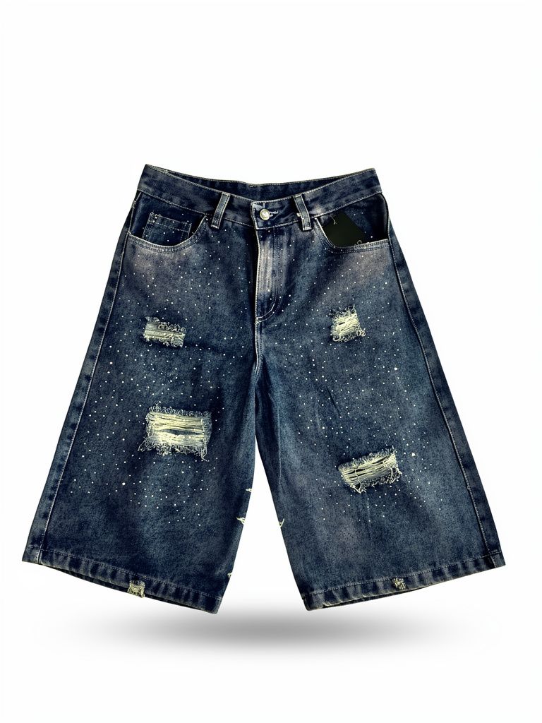 Bermuda ancha con rotos y brillos