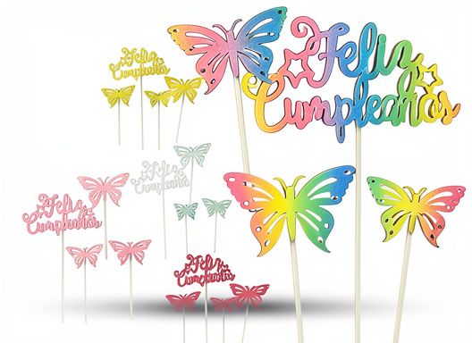 Adorno pinche feliz cumple mariposas 5 piezas.