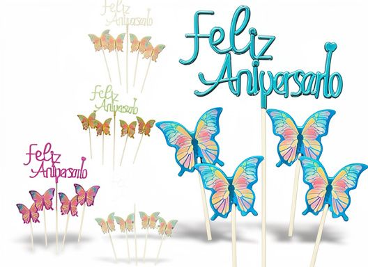 Adorno pinche feliz aniversario mariposas5 piezas