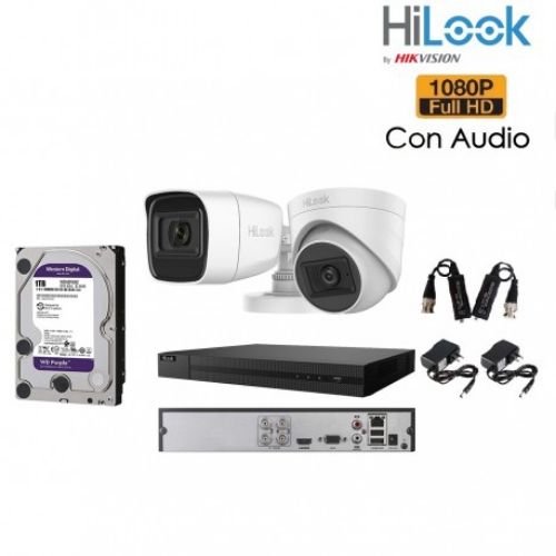 Kit 2 Cámaras HiLook Full HD 1080P con audio con disco