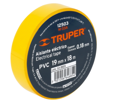 Cinta de aislar de 18 m x 19 mm, amarilla, Truper 12503