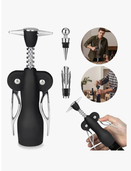 Kit 3 pzas Destapador Con Tapón Para Vino Y Vertedor De Vino