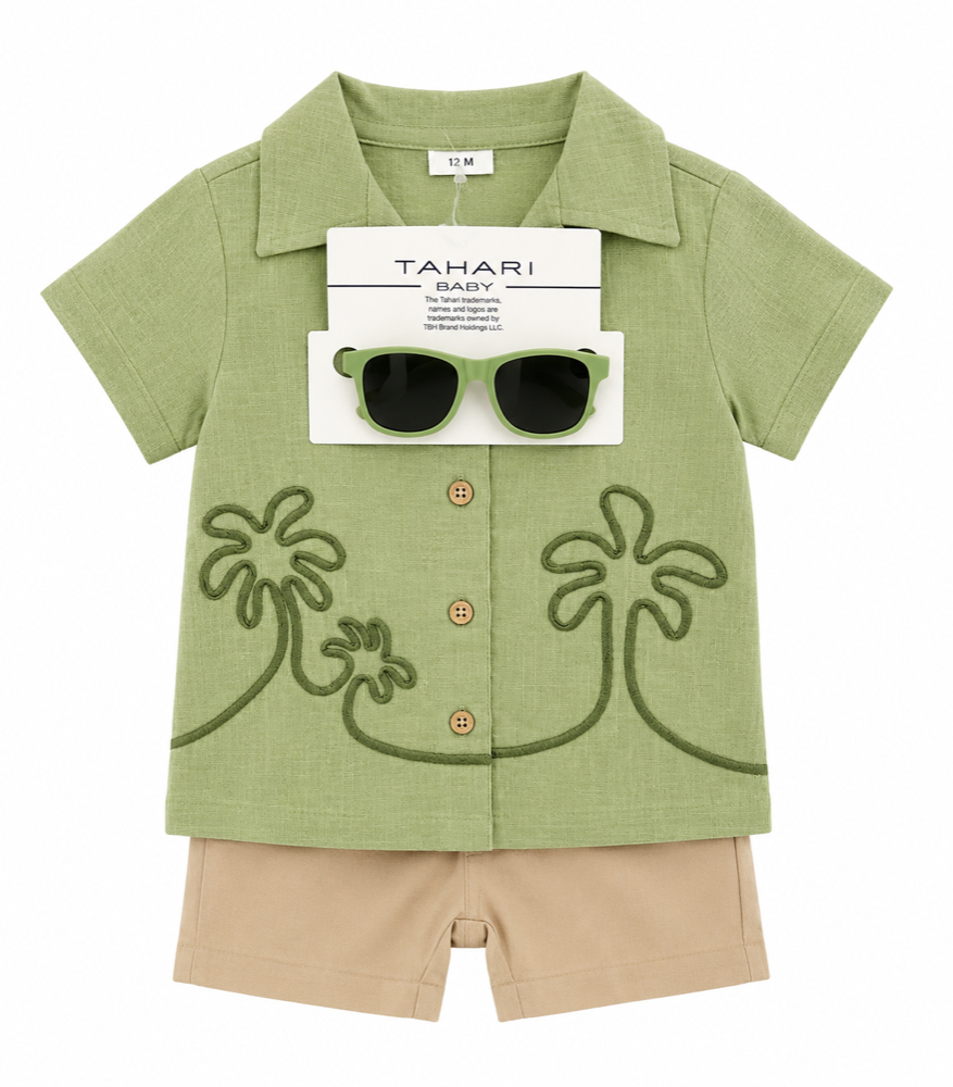 Camisa verde y short con lentes 12 meses
