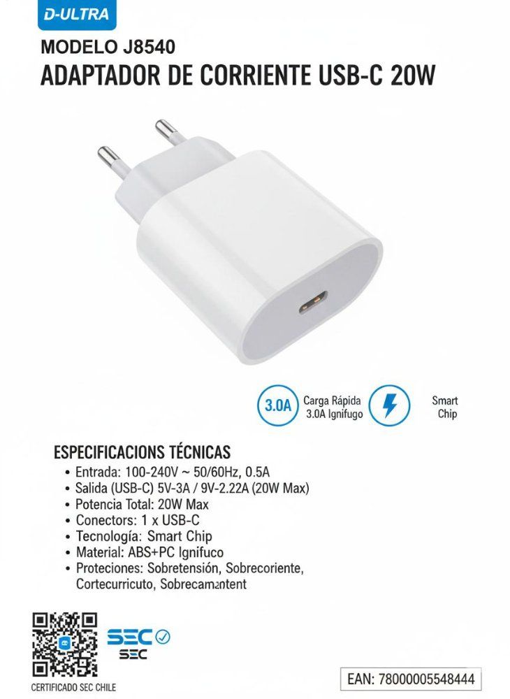 ADAP J8540 de carga 20w usb c  blanco