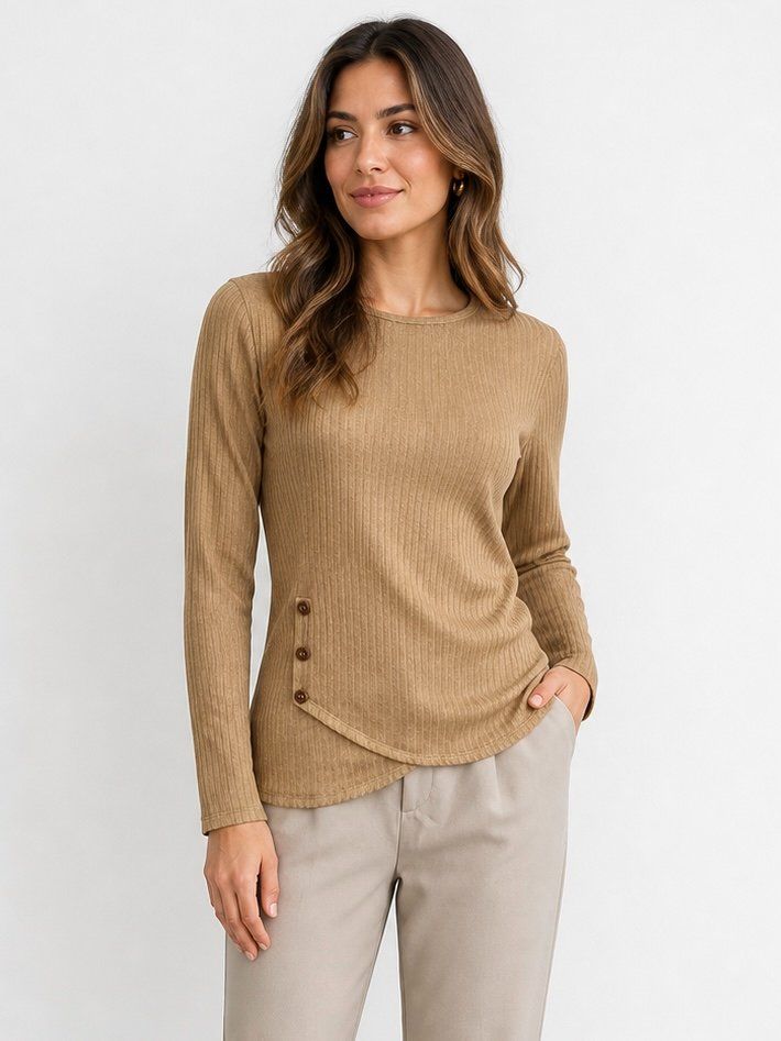 Suéter Morley Acanalada Beige Botones Laterales