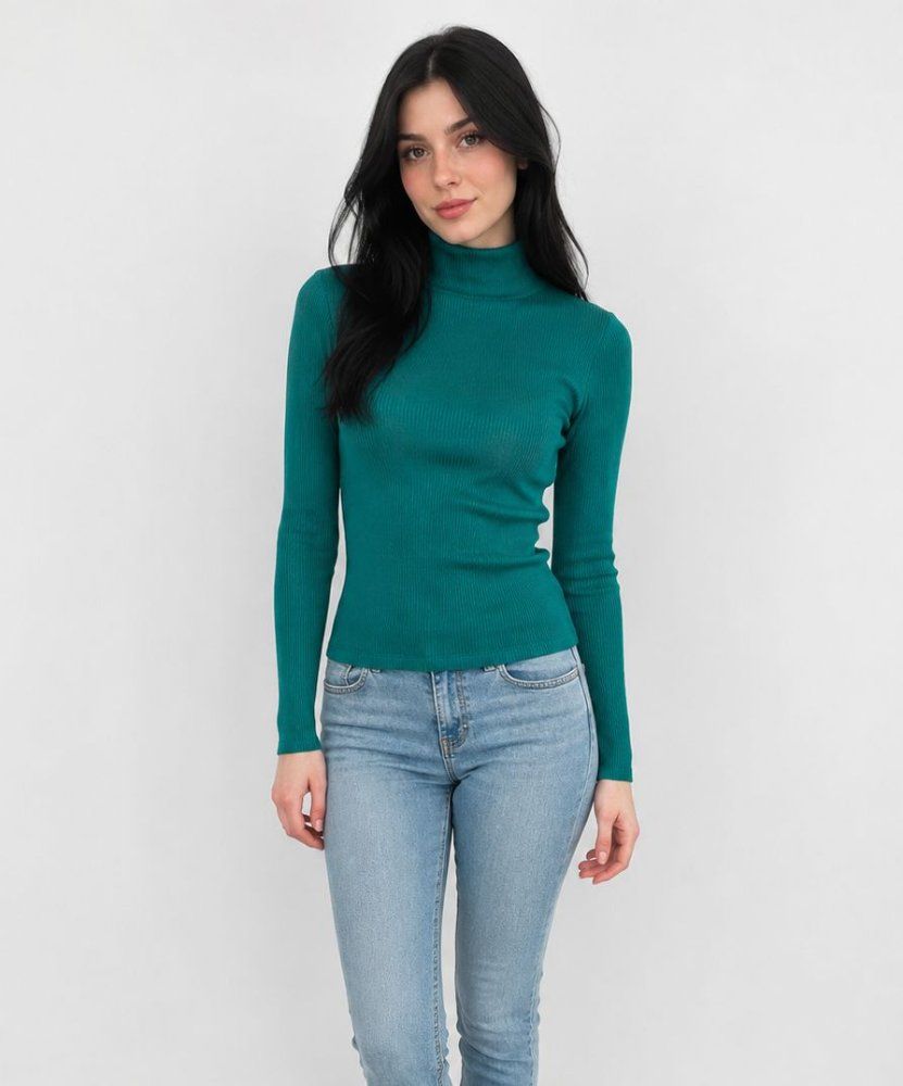 Polera Morley Acanalada Verde Esmeralda Cuello Alto