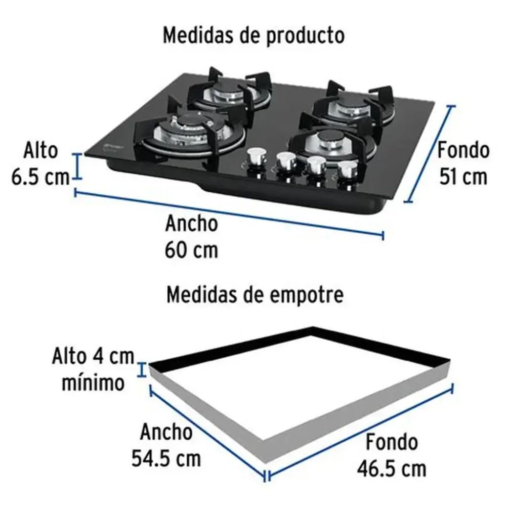 COCINA QUE 4 VIDRIO FOSET PAE-604gv (6 MESES DE  GARANTIA)