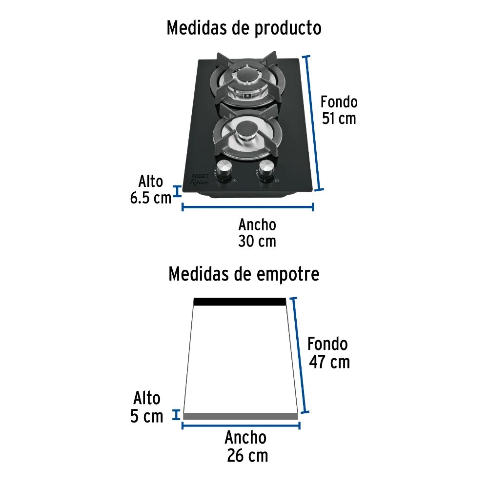 COCINA QUE 2 VIDRIO FOSET PAE-302gv (6 MESES DE GARANTIA)
