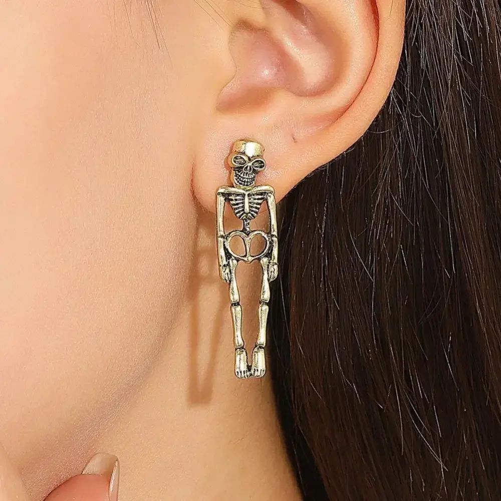Aretes Esqueleto Punk Metálicos Unisex Cosplay Gótico