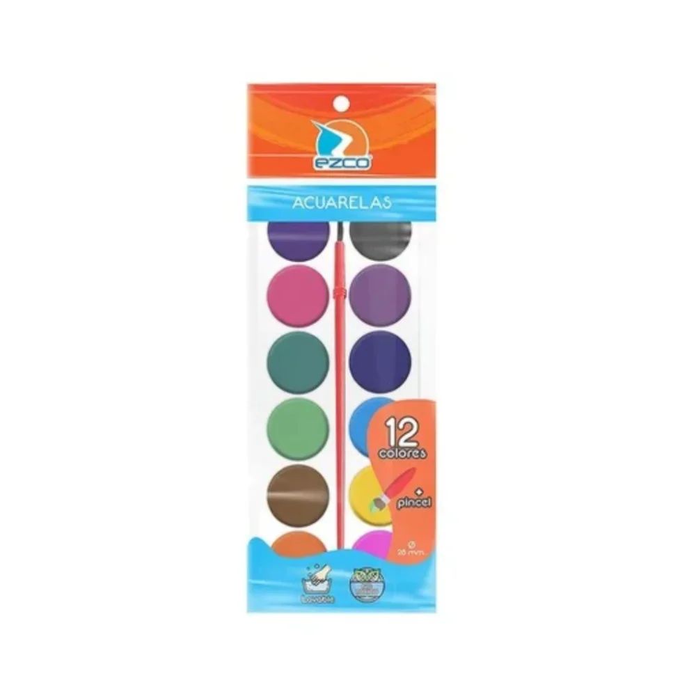 Acuarelas Ezco Grandes x12 con Pincel
