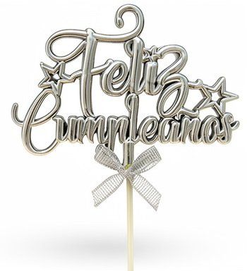 Adorno pinche feliz cumple moño plateado