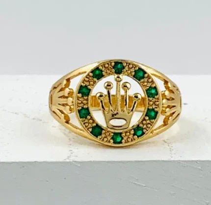 ANILLO RODIO ROLEX DORADO CIRCON VERDE