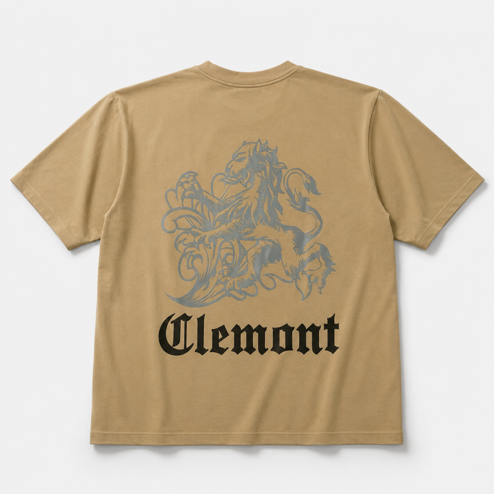 Camiseta oversize premium beige Clemont León Heráldico