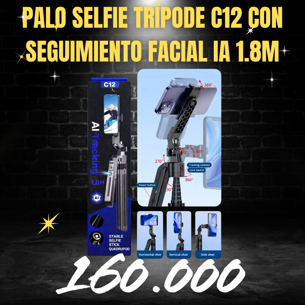 palo Selfie Trípode C12 Con Seguimiento facial Ia 1.8m