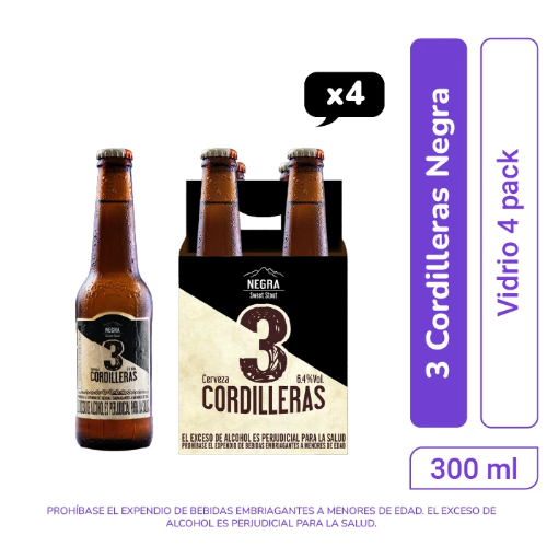 3 CORDILLERAS NEGRA X 4 BOTELLAS