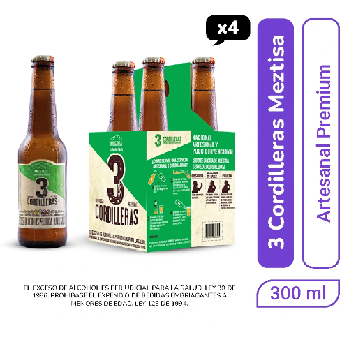 3 CORDILLERAS MESTIZA X 4 BOTELLAS