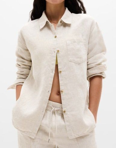 Athleta Blusa de Lino Beige