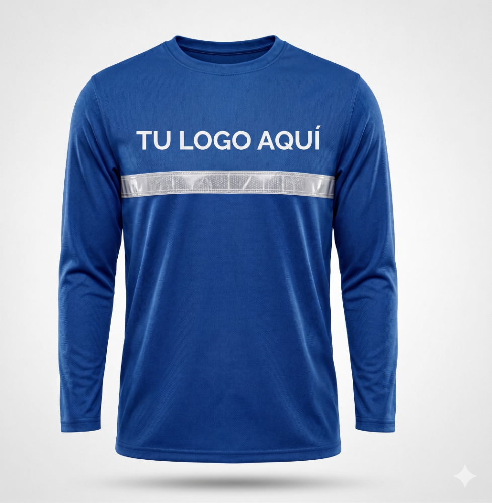 Buzo Básico Tela Dry fit c/Reflectiva hasta talla xl (cuello redondo + estampado)