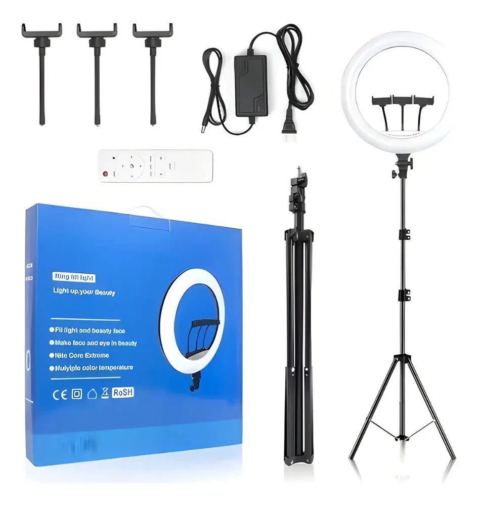 Aro de Luz LED 45 cm 1000W Blanco Frío con Trípode 2 m y Soporte para Teléfono