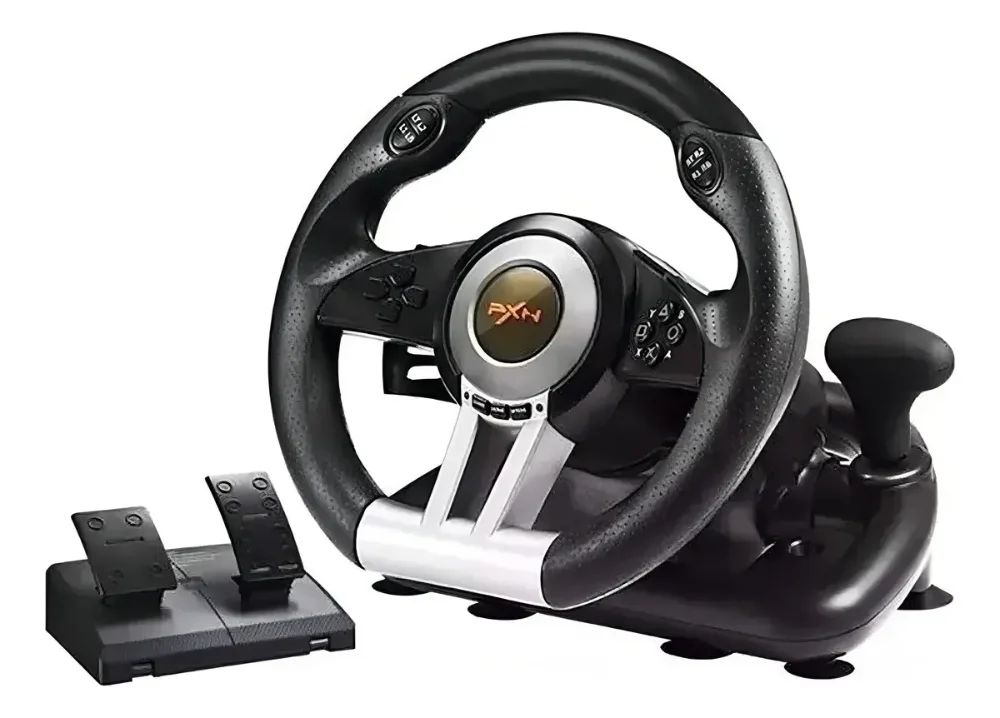 Volante Timon para juegos 3 por 1 Palanca Pedales Pxn V3 pro color negro