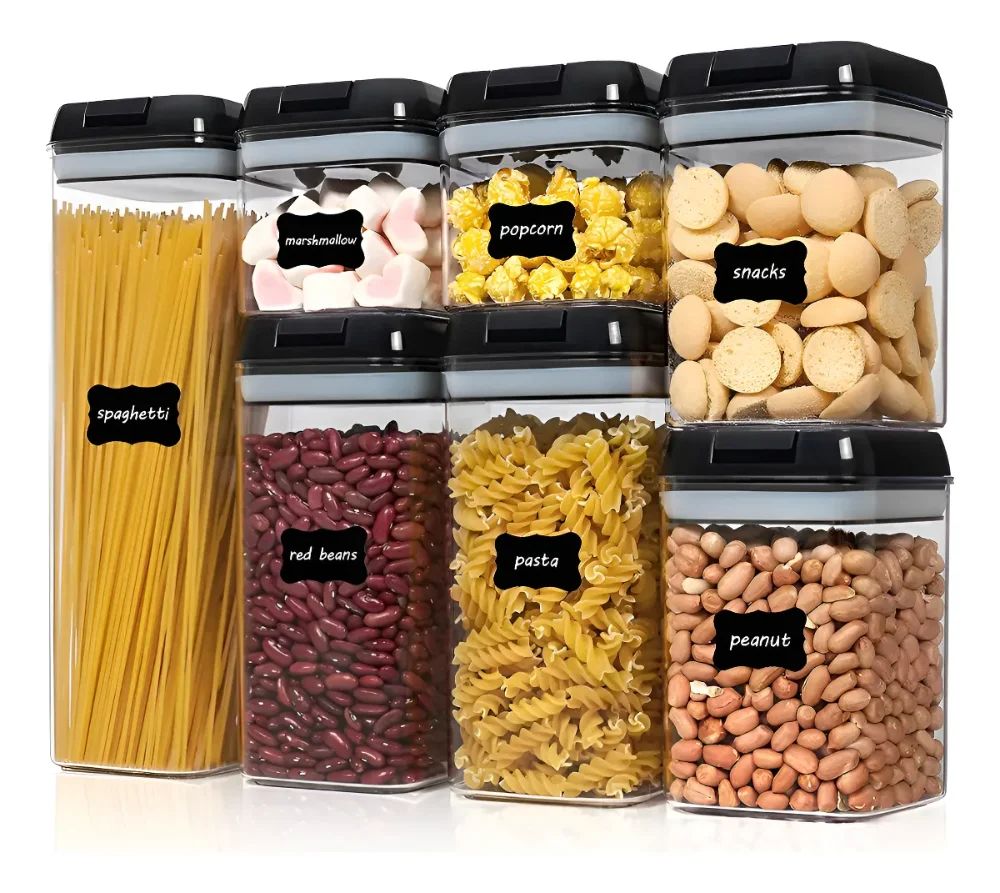 Pcs De Contenedores De Alimentos Almacenamiento 7 Pcs Color Negro Plástico Resistente Con Tapa Selladora Hermética