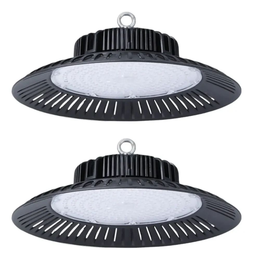2 Focos Campana Lampara Ufo Led 200w Techo Iluminación Color Negro 40 cm