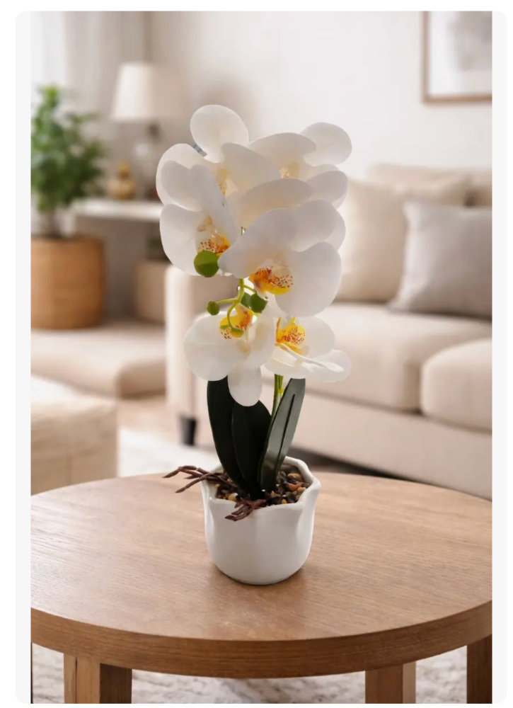 ADORNO MACETA  FLORES DE ORQUIDEAS  3 COLORES 42CM