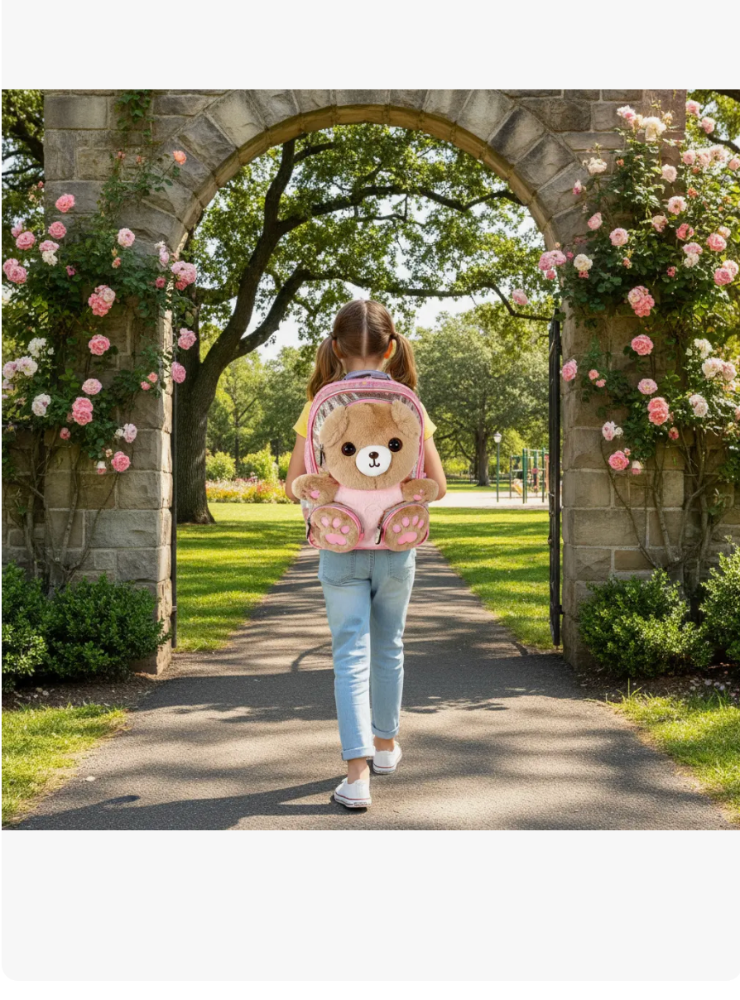 BACKPACK PRIMARIA OSO CON HUELLAS DE PELUCHE