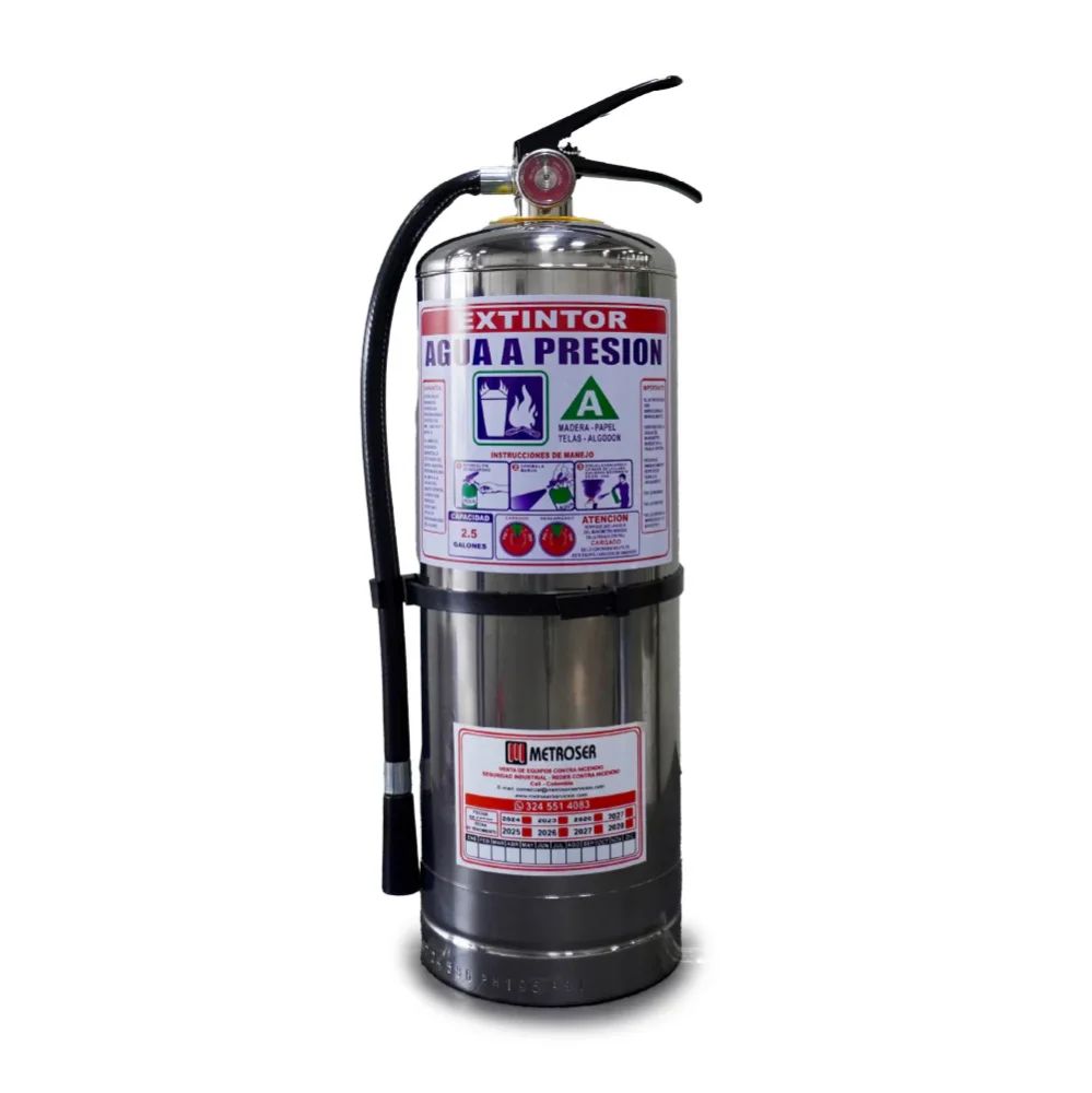 EXTINTOR NUEVO AGUA A PRESION Y PENTRATE ACERO INOX 2.5 GALONES