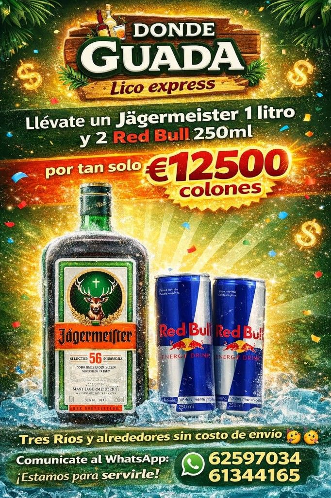 1 Jagermeister litro- 2 red Bull (250ml)