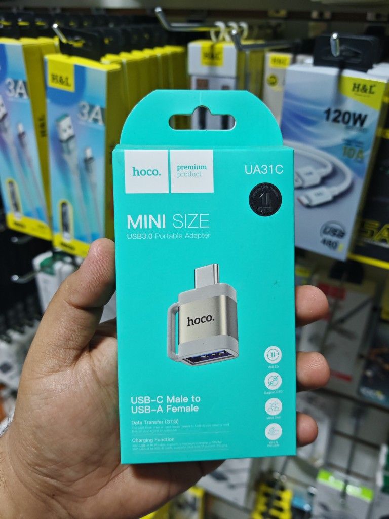 ADAPTADOR DE TIPO C MACHO A USB HEMBRA MARCA HOCO COLOR DORADO