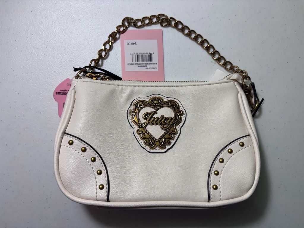 Bolsita Juicy Couture tipo wristlet/shoulder bag color blanco mafil