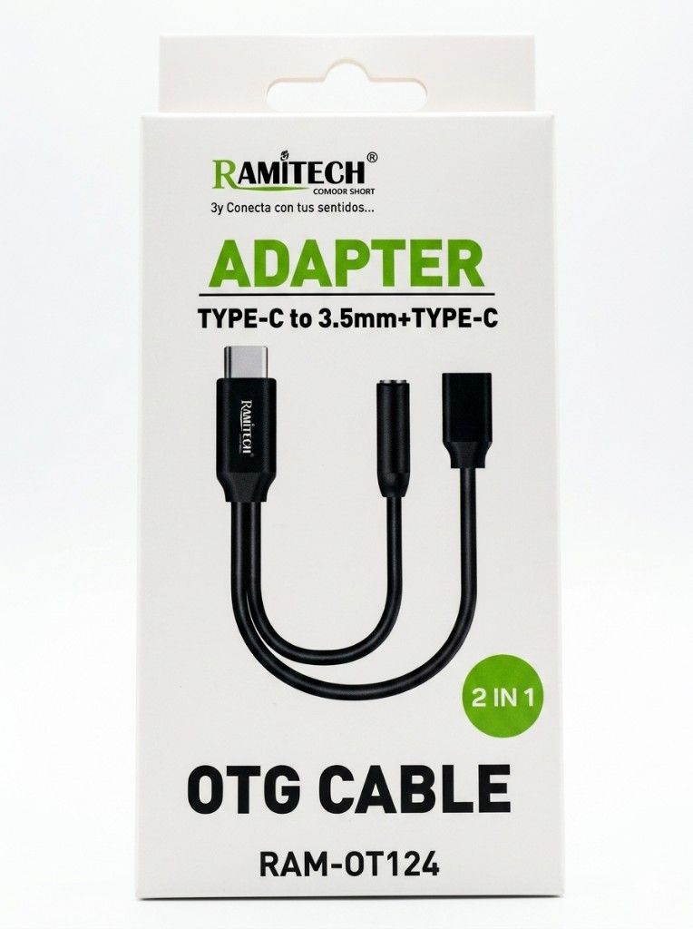 Adaptador OTG, entrada y salida tipo c  y entrada auxiliar