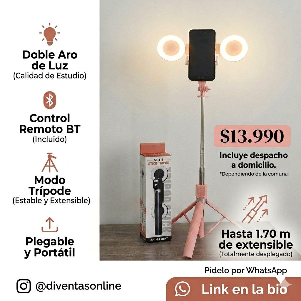 Tripot Bastón Celular Luces Bluetooth