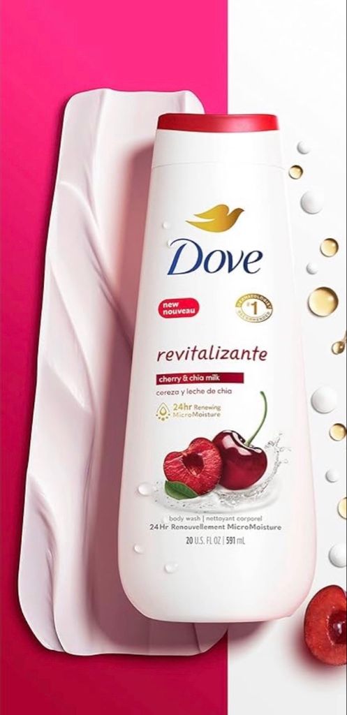 Dove Gel de baño revitalizante de cereza y leche de chía