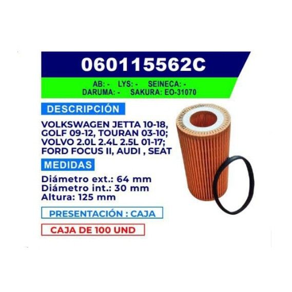 060115562C KUSA FILTRO DE ACEITE ELEMENTO PARA VW, AUDI
